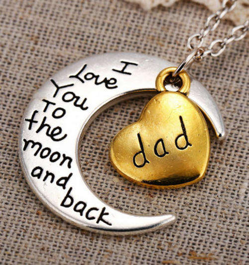 Family Love Jewelry Dad Moon&Heart Charms Necklace HMN004