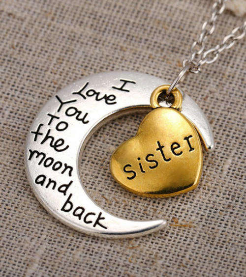 Family Love Jewelry Sister Moon&Heart Charms Necklace HMN006
