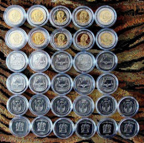 MANDELA COMBO R5 SET = R5: 1994, 2000 & 2008 (32 COINS IN TOTAL)