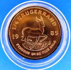 1985 UNC 1/4 OZ BULLION KRUGER RAND ( 22ct ) IN CAPSULE