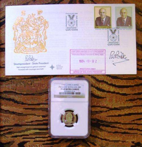 PW BOTHA HIGHEST GRADE IN THE WORLD - PF69UC PLUS ORIGINAL SIGNED INAUGURATION FDC