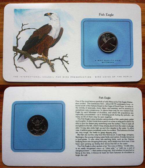Franklin mint - Birds Coins of the world Collection -Botswana - Fish Eagle - 50 Thebe UNC