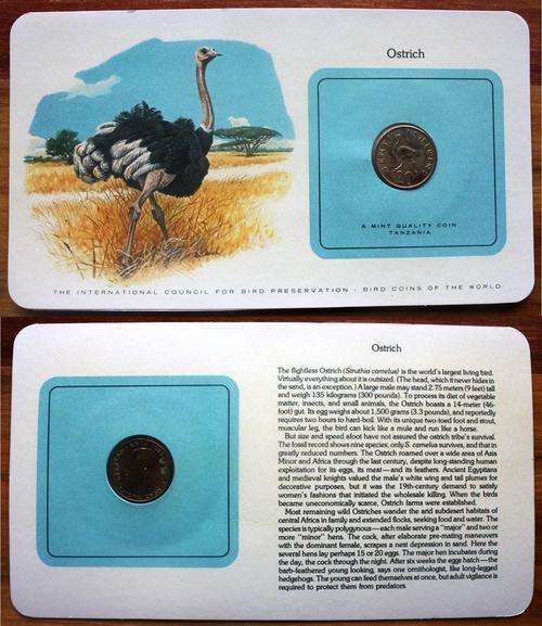 Franklin mint - Birds Coins of the world Collection - Tanzania - Ostrich - 20 Senti UNC