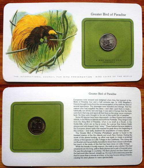 Franklin mint - Birds Coins of the world Collection - Indonesia - Bird of Paradise - 50 Rupiah UNC