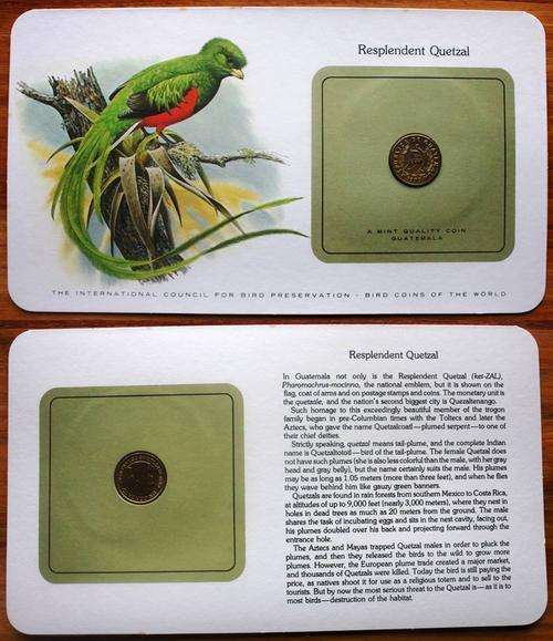 Franklin mint - Birds Coins of the world Collection - Guatemala - Resplend. Quetzal - Un Centavo UNC