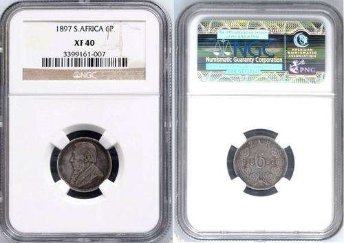 ZAR Silver Sixpence - 1897 - NGC graded XF40 (ungraded CAT EF=R 1 000) !!!!