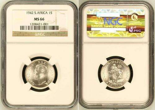 SA Union - Silver 1 Shilling 1942 - NGC MS66 POP1 - THE SINGLE HIGHEST GRADE - NO PROOFS MINTED!!!!!