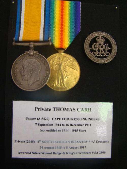 South African WWI pair & SWB L/Cpl THOMAS CARR 4th S.A.I.