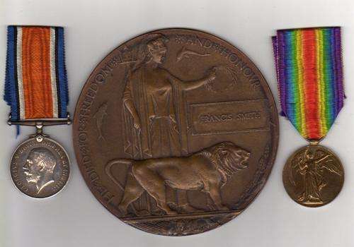 Death Plaque and WWI pair to Pte Francis Smith