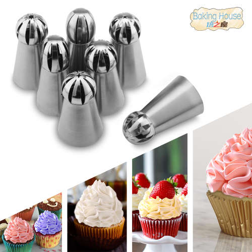 BAKING HOUSE 7Pcs Russian Spherical Ball Stainless Steel Icing Piping Nozzle