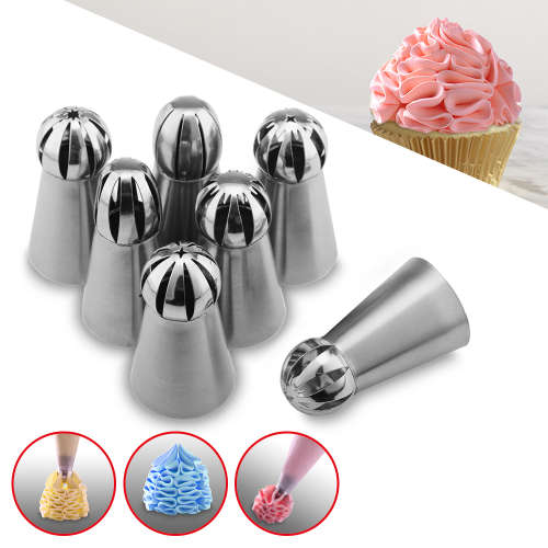 BAKING HOUSE 7Pcs Russian Spherical Ball Stainless Steel Icing Piping Nozzle