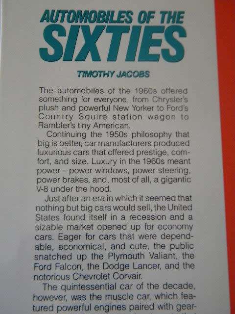 AUTOMOBILES OF THE SIXTIES  by Timothy Jacobs