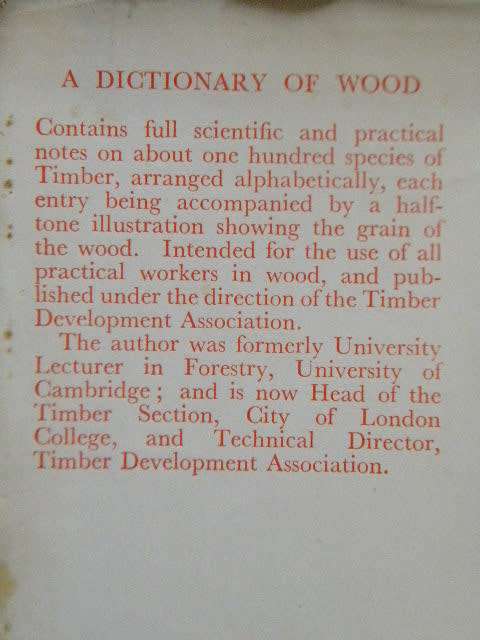 A DICTIONARY OF WOOD  by E. H. B. Boulton