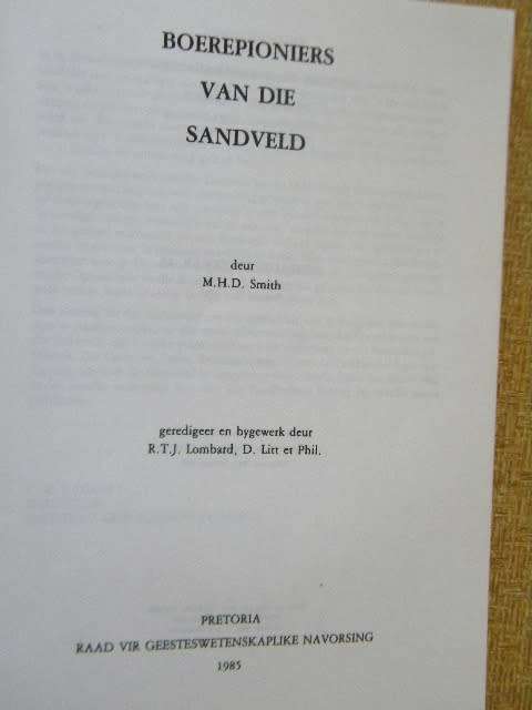 BOEREPIONIERS VAN DIE SANDVELD  deur M. H. D. Smith  Genealogiereeks Nr. 23