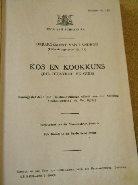 KOS EN KO0KKUNS  Departement van Landbou (Uitbreidingsreeks No.11) Pamflet No.115