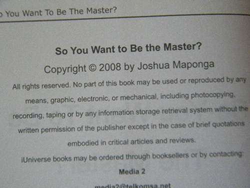 SO YOU WANT TO BE THE MASTER?  A journey into one's soul  byJoshua Maponga III "Vhudzijena" (SIGNED)