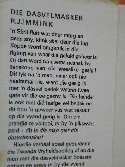 DIE DASVELMASKER  deur R. J. Immink  (JEUGVERHAAL)