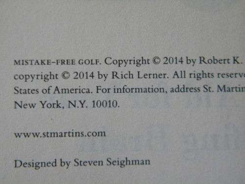 MISTAKE-FREE GOLF  First Aid for Your Golfing Brain  by Robert K. Winters, Ph.D.