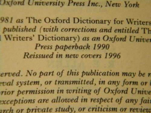 OXFORD WRITERS` DICTIONARY  by Keith Waterhouse