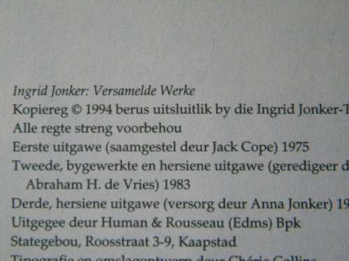 INGRID JONKER  VERSAMELDE WERKE  Derde, hersiene uitgawe