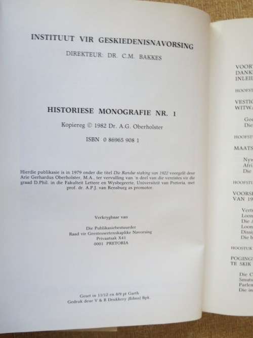 DIE MYNWERKERSTAKING 1922  deur A. G. Oberholster