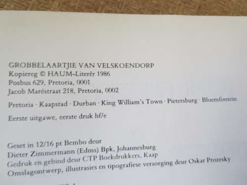 GROBBELAARTJIE VAN VELSKOENDORP  deur Oskar Prozesky  (JEUG)