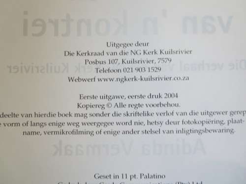 KRONIEK VAN `N KONTREI  Verhaal van die NG Kerk Kuilsrivier  deur Adinda Vermaak