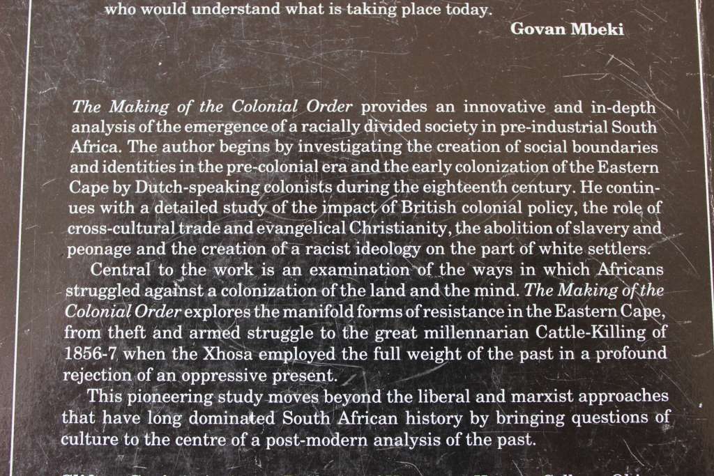 THE MAKING OF THE COLONIAL ORDER. Clifton C. Crais.