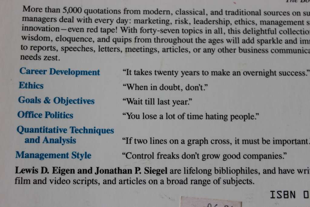 THE MANAGER`S BOOK OF QUOTATIONS  by Lewis D. Eigen & Jonathan P. Siegel