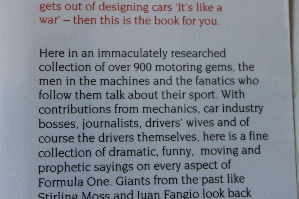 THE GRAND PRIX BOOK OF MOTOR RACING QUOTATIONS  by Eugene Weber