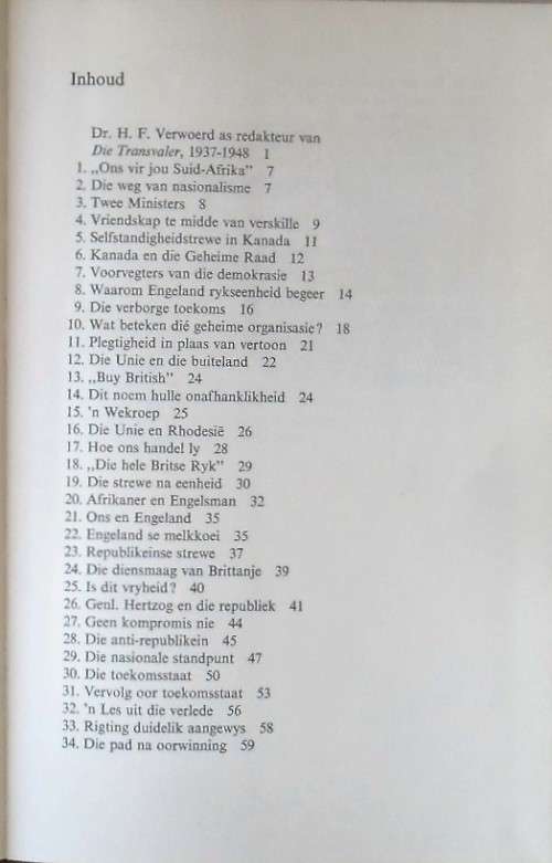 DR H F VERWOERD Die Republikein: Hoofartikels uit Die Transvaler 1937-1948 deur Prof Dr O Geyser (Sa
