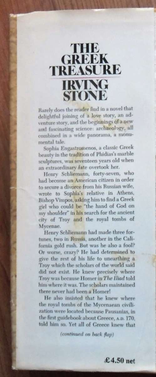 THE GREEK TREASURE A Biographical Novel of Henry and Sophia Schliemann by Irving Stone