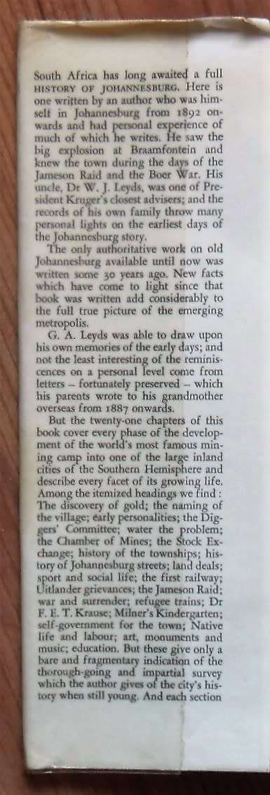 A HISTORY OF JOHANNESBURG by G A Leyds