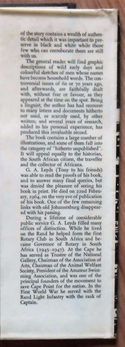 A HISTORY OF JOHANNESBURG by G A Leyds