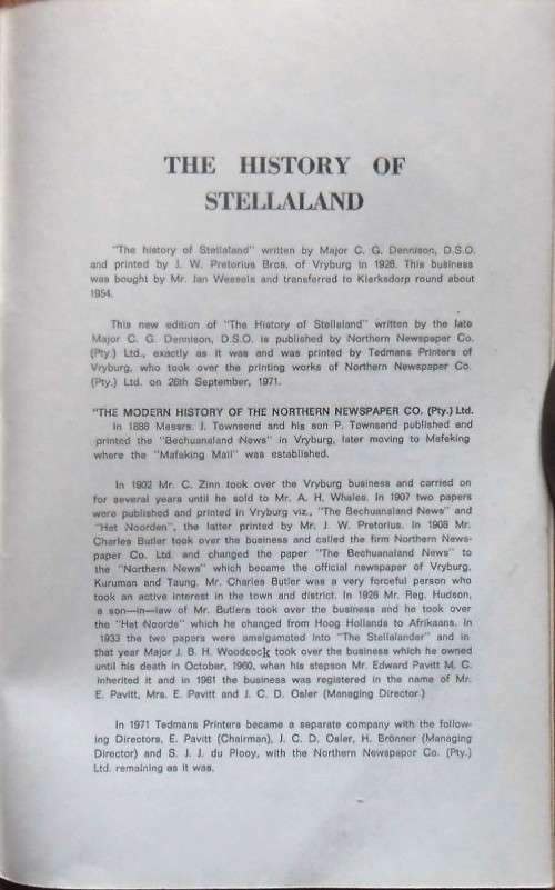 HISTORY OF STELLALAND by Major C G Dennison