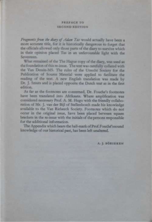 DAGBOEK VAN ADAM TAS 1705-1706/THE DIARY OF ADAM TAS 1705-1706 deur/by Leo Fouche (Ed) VRS2 1