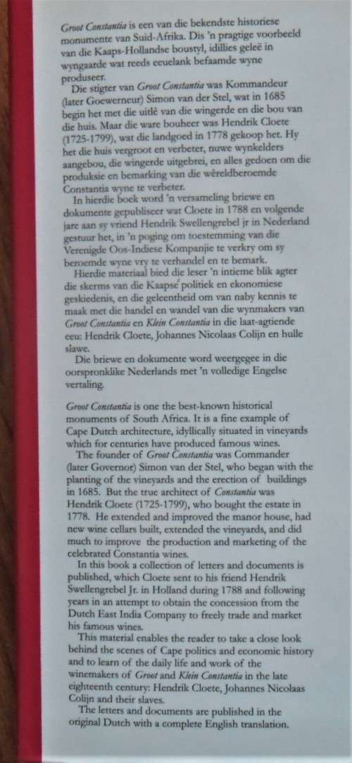 HENDRIK CLOETE, GROOT CONSTANTIA AND THE VOC 1778-1799 by/deur G J Schutte (Ed) VRS2 34