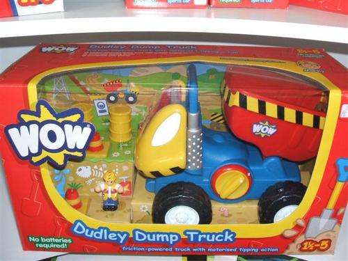 WOW Dudley Dump Truck friction-powered truck with motorized tipping action.  Educational value.