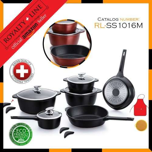 ( Royalty Line )Marble Coating Cookware Set ( 16pcs ) 100% Authentic ( From Switzerland )