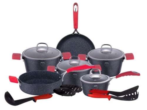 Berlinger Haus 15-piece Marble Coating Oven Safe Cookware Set, Black Stone Touch Line
