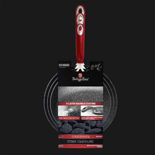 Berlinger Haus 3-Piece Stone Touch Marble Coating Oven Safe Fry Pan Set Black Stone Touch Line
