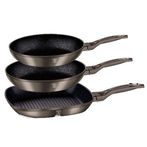 Berlinger Haus 3-Piece Marble Coating Induction Fry Pan Set ,Carbon Metallic Line