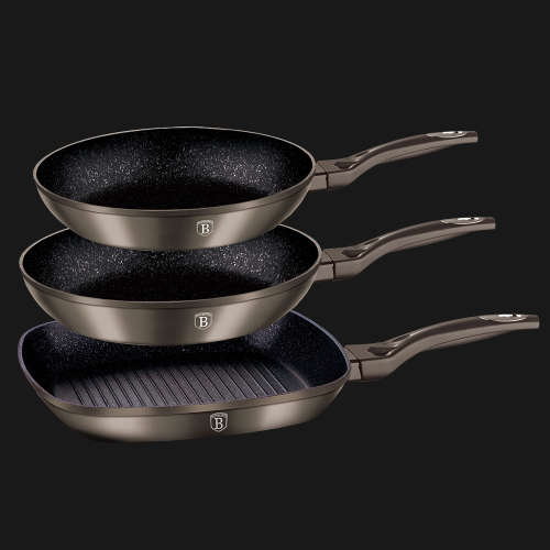 Berlinger Haus 3-Piece Marble Coating Induction Fry Pan Set ,Carbon Metallic Line