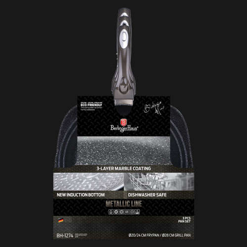 Berlinger Haus 3-Piece Marble Coating Induction Fry Pan Set ,Carbon Metallic Line