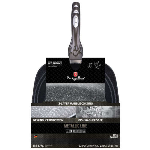 Berlinger Haus 3-Piece Marble Coating Induction Fry Pan Set ,Carbon Metallic Line