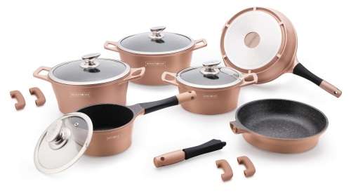 Royalty Line RL-ES1014M 14-Piece Marble Coating Cookware Set  Burgundy / Copper