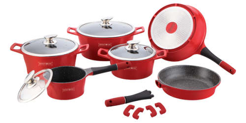 Royalty Line RL-ES1014M 14-Piece Marble Coating Cookware Set  Burgundy / Copper / Red