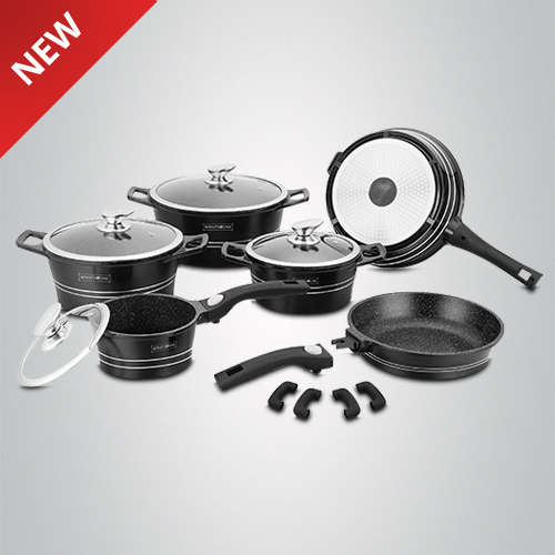 Royalty Line RL-ES2014M 14-Piece Marble Coating Cookware Set BURGUNDY / BLACK / GREY / RED & BLACK