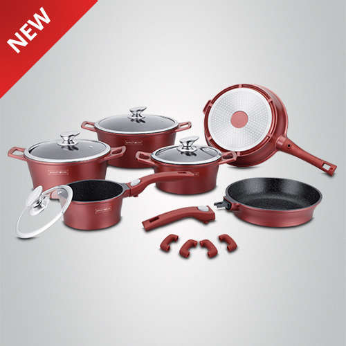 Royalty Line RL-ES2014M 14-Piece Marble Coating Cookware Set BURGUNDY / BLACK / GREY / RED & BLACK
