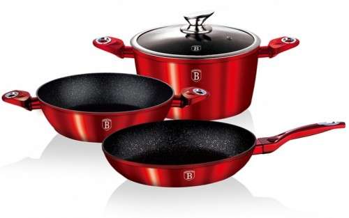 Berlinger Haus 4-Piece Marble Coating Induction Bottom Cookware Set  Burgundy Metallic Line